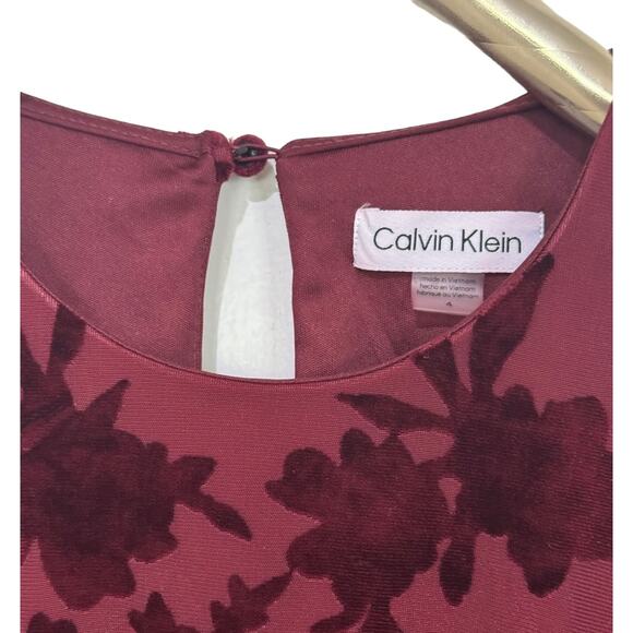 Calvin Klein Red Burnout Velvet Floral Trapeze Mini Dress 4 - Picture 5 of 7